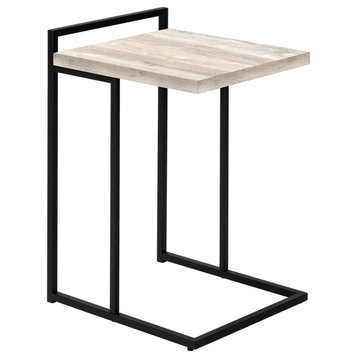 Side Table, C Table 25"H, Taupe Reclaimed Wood-Look, Black Metal