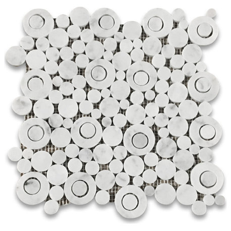 Carrara Venato White Marble Circle Bubble Mosaic Tile Polished, 1 sheet