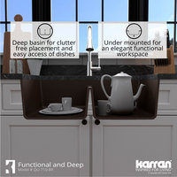 Karran Undermount Quartz 32" 50/50 Double Bowl Kitchen Sink Kit, Brown