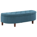 OSP Home Furnishings - Jaycee 60" Storage Bench, Azure - Our beautiful crescent design storage bench will provide a charming storage solution to any guest room or entry. An ideal place to sit and put on shoes, store pillows and throws or simply create a beautiful finishing touch to any room in the house. Durable soft-close hinge will keep fingers safe and plush tufting in 100% Polyester fabric make this storage bench the beautiful choice. Simple assembly.