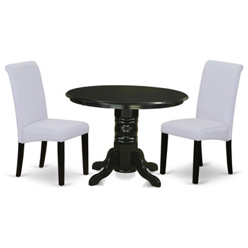 3-Piece Small Round Table, Grayish Blue Kitchen Chairs-Black Chair Legs