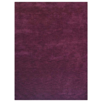 Hand Knotted Loom Wool Area Rug Solid Purple, [Rectangle] 3'x5'