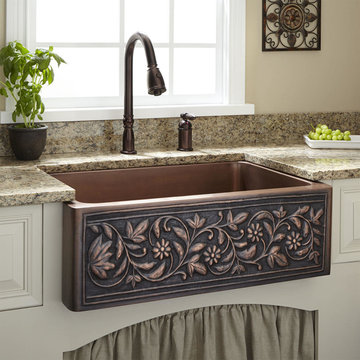 30" Vine Design Copper Farmhouse Sink