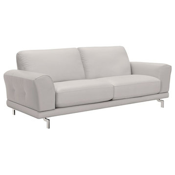 Natural Greige Modern Leather Sofa in Dove Gray/Brushed Silver