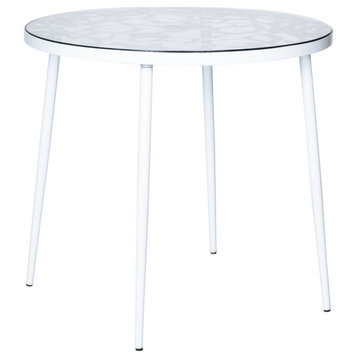 Devon Outdoor Patio 31" Round Aluminum Glass Top Bistro Table, White