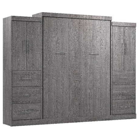 Atlin Designs 115" Wood Queen Wall Bed Kit Set with 6 Drawers in Bark Gray