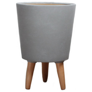 Serene Spaces Living Ceramic Planter With Wood Legs, Gray Planter