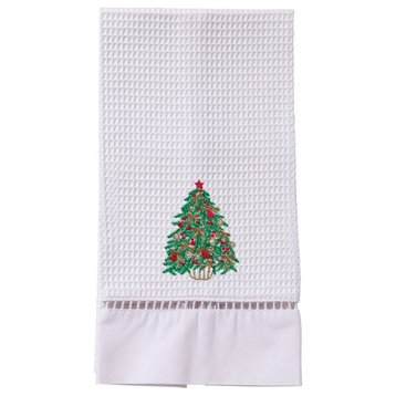 Waffle Weave Guest Towel, Christmas Tree, Green