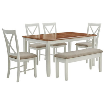 Linon Jane Wood Six Piece Dining Set in Vanilla White and Honey Brown