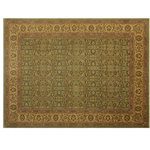 Bareens Designer Rugs - Turkish Knotted Istanbul Evangeli Green/Gold Wool Rug - 9'4'' x 12'10'' - Designed with a mesmerizing intricate traditional motif this glorious hand knotted rug is a masterpiece that will fill any space with sophistication and grace. An exhilarating color pallet with an elaborate design, this masterpiece features luxurious hand spun wool with all vegetable dyes to add comfort and style to your decor. The design, color and beautiful chromatic composition with a sheen in traditional and transitional designs, exude beauty, elegance and quality make this rug a masterpiece of its own.