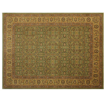 Turkish Knotted Istanbul Evangeli Green/Gold Wool Rug - 9'4'' x 12'10''