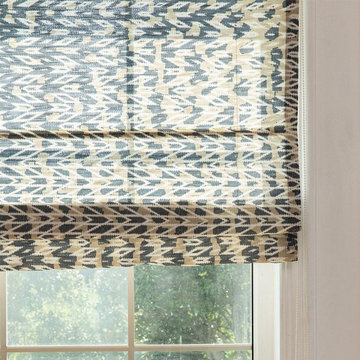 Camel and Dark Gray Quick Fix Washable Flat Fold Roman Shades, Window Blinds
