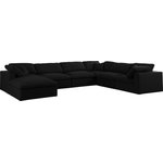 Meridian Furniture - Serene Linen Textured Fabric Deluxe Comfort 7-Piece U-Shaped Sectional, Black - There's lots to love about the Serene linen textured deluxe cloud-like comfort modular collection, and this piece is not an exception. The soft black linen textured fabric is cozy and sleek to the touch while the overstuffed down/feather cushions provide gentle support so you can relax and unwind like a VIP. Customize your seating with this modular set by adding the pieces you like most. Latches under each piece make it easy to snap them into position for a look that's modern yet welcoming.