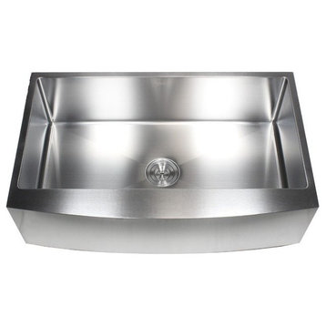 Stainless Steel Curved Front Farm Apron Single Bowl Kitchen Sink, 36"