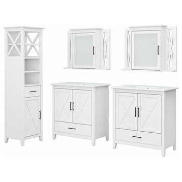 Bush Key West Engineered Wood Double Vanity Set with Linen Tower in White Ash