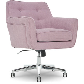 Contemporary Office Chair, Chrome Base & Lilac Purple Fabric Upholstered Seat
