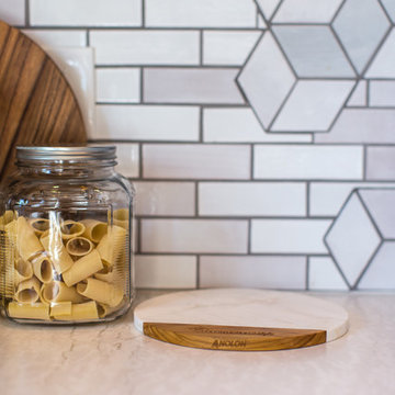 Custom Diamond Tiles merge with Handcrafted Subway Tile