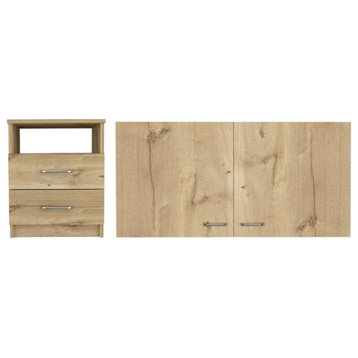 Home Square 2-Piece Set with Wall Cabinet & Night Stand in Light Oak
