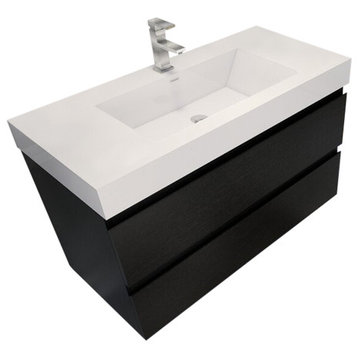 42" Wall Mount Vanity With Reinforced Acrylic Sink, Black
