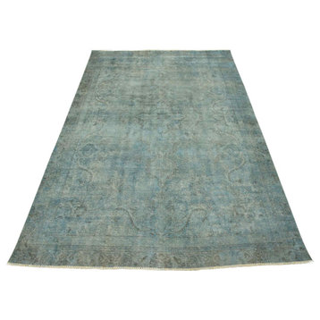 Vintage Overdyed 8’1” x 11′ Blue Distressed Wool Hand-Knotted Oriental Rug