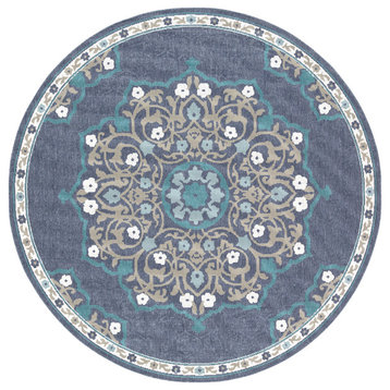 Alfresco Traditional Charcoal, Taupe Area Rug, 5'3" Round