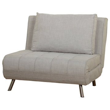 Versatile Sleeper Chair, Chrome Legs and Tufted Seat With Matching Pillow, Gray