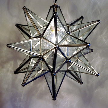 Moravian Star Light, Seedy Glass With Silver Trim, 15" Diameter, With Mount Kit