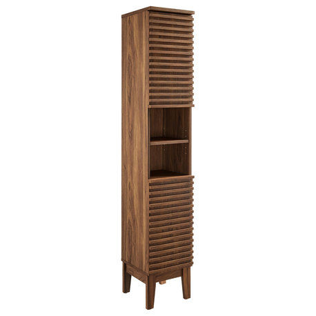 Render Tall Narrow Bathroom Storage Cabinet, Walnut