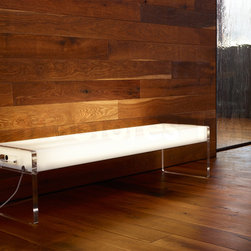 Light Acrylic Bench with Clear Acrylic Legs - Upholstered Benches