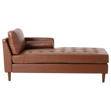 Hixon Contemporary Tufted Upholstered Chaise Lounge, Cognac + Espresso