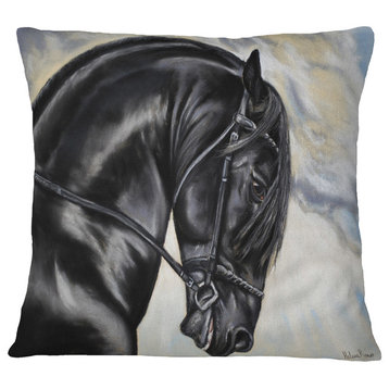 Friesian Horse Painting Animal Throw Pillow, 16"x16"