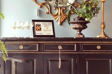 Inspiration for a mid-sized transitional light wood floor foyer remodel in Raleigh with blue walls