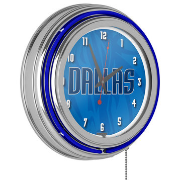 NBA Chrome Double Rung Neon Clock, Fade, Dallas Mavericks