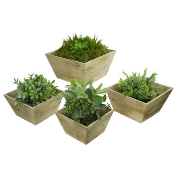 Set Of 3 Contemporary Liner Square Wood Pot Planter, White