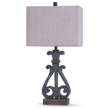 Brampton 1 Light Table Lamp, Distressed Blue and Oatmeal