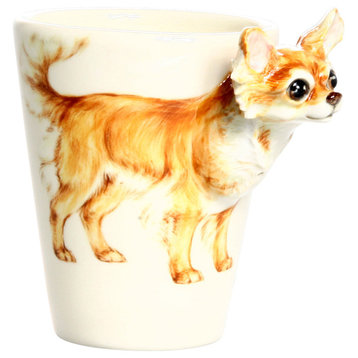 Chihuahua Long-Haired 3D Ceramic Mug, Brown