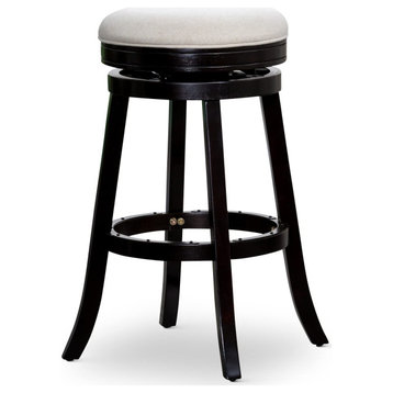 DTY Indoor Living Creede Backless Swivel Stool, 24" or 30", Espresso/Beige Fabric, 24" Counter Stool