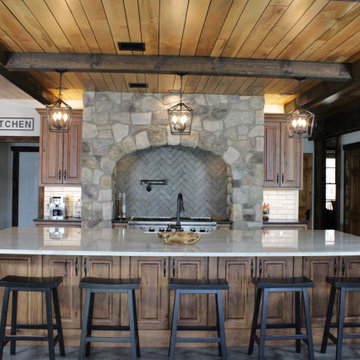 Rustic Hickory custom inset cabinets in Minwax Cherry with Vanilla Glaze
