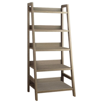 Atlin Designs 5 Open Shelves Coastal Wood Ladder Bookcase in Gray Wash