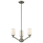 Z-LITE - Z-LITE 410-3 3 Light Chandelier - Z-LITE 410-3 3 Light Chandelier, Brushed NickelClean lines and contemporary elegance describes the Montego family. Brushed nickel fixture and matte opal glass are paired to give a perfect finish in this 3 light chandelier.Collection: MontegoFrame Finish: Brushed NickelFrame Material: SteelShade Finish/Color: Matte OpalShade Material: GlassDimension(in): 20.625(W) x 58.75(H)Chain Length(in): 3x12" + 1X6" + 1x3" RodsCord/Wire Length(in): 110"Bulb: (3)100W Medium base,Dimmable(Not Included)UL Classification/Application: CUL/cETLu/Dry