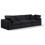 Meridian Furniture - Comfy Upholstered Modular Sofa, Black, 3-Piece: 1 Armless Chair, 2 Corner Chair, Linen Textured Fabric - Give your space a whole new look with this black Comfy linen textured fabric sofa. This handsome sofa fits nicely with other items in the Comfy collection and is a versatile seating option designed for adaptability, comfort and style. Wrapped in rich black durable linen textured fabric upholstery, this sofa offers a plush embrace of overstuffed down feather cushions, carefully crafted to deliver the highest level of comfort. The perfect seat for creating an oasis for relaxation, this sofa has thick foam surrounding its frame for added support and coziness.