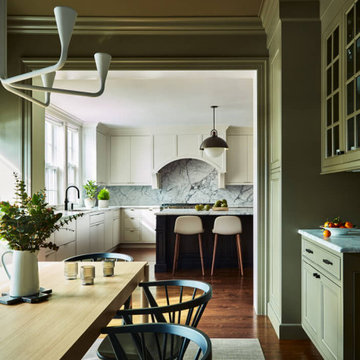 Dining Room with Taupe Walls and Garden Views