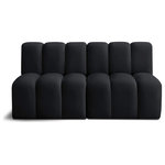 Meridian Furniture - Arc Velvet Upholstered 2-Pc. Modular Sofa, Black - Give your living room or den the perfect blend of style and versatility with this Arc velvet fabric curved modular Sectional. Part of the Arc modular furniture collection, this Sectional comes upholstered in rich black velvet fabric and features deep channel tufting that adds a touch of luxury while enhancing comfort and support. A seamless combination of form and function, this chair can be used with other Arc pieces to create a myriad of configurations in your well-curated room.