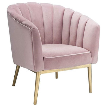 Contemporary Accent Chair, Gold Finished Metal Legs With Pink Velvet Upholstery