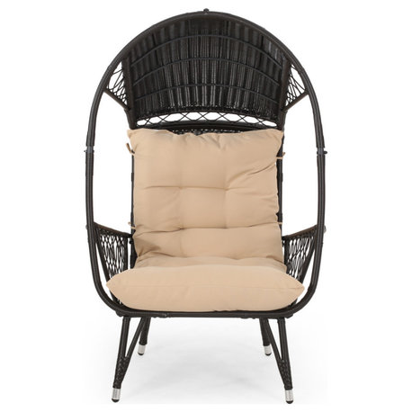 Doris Outdoor Wicker Standing Basket Chair With Cushion, Brown/Tan
