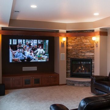 Pub Bar Entertainment Fireplace Wine Basement in Cherry