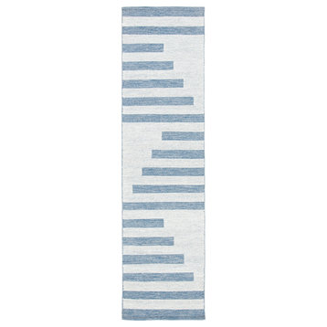 Safavieh Striped Kilim Stk504A Striped Rug, Ivory and Blue, 2'3"x9'0" Runner
