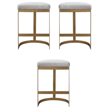 Home Square Modern Counter Stool in Antique Gold Finish - Set of 3