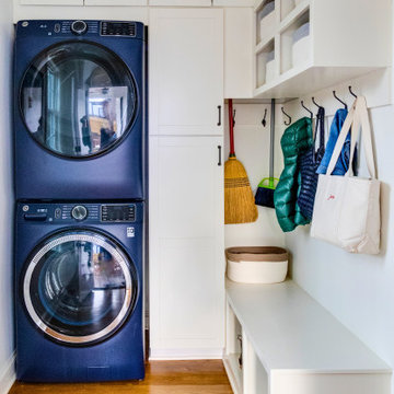 Efficient Mudroom and Laundry with Full-Height Storage and Built-In Bench
