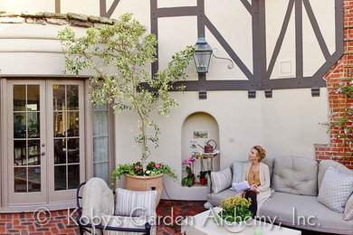 This is an example of a small patio in San Diego with a container garden.